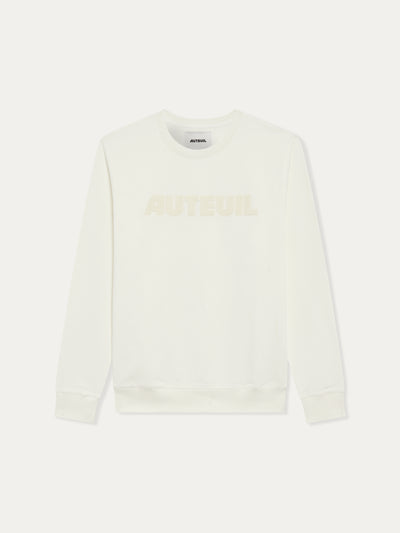Find the 1930 white Auteuil sweatshirt, 100% organic cotton, comfortable and stylish for tennis, clubhouse and sportswear.